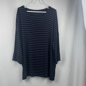 J. Jill Wearever Black Purple Striped Top Plus Size 2X Stretch Bell Sleeve
